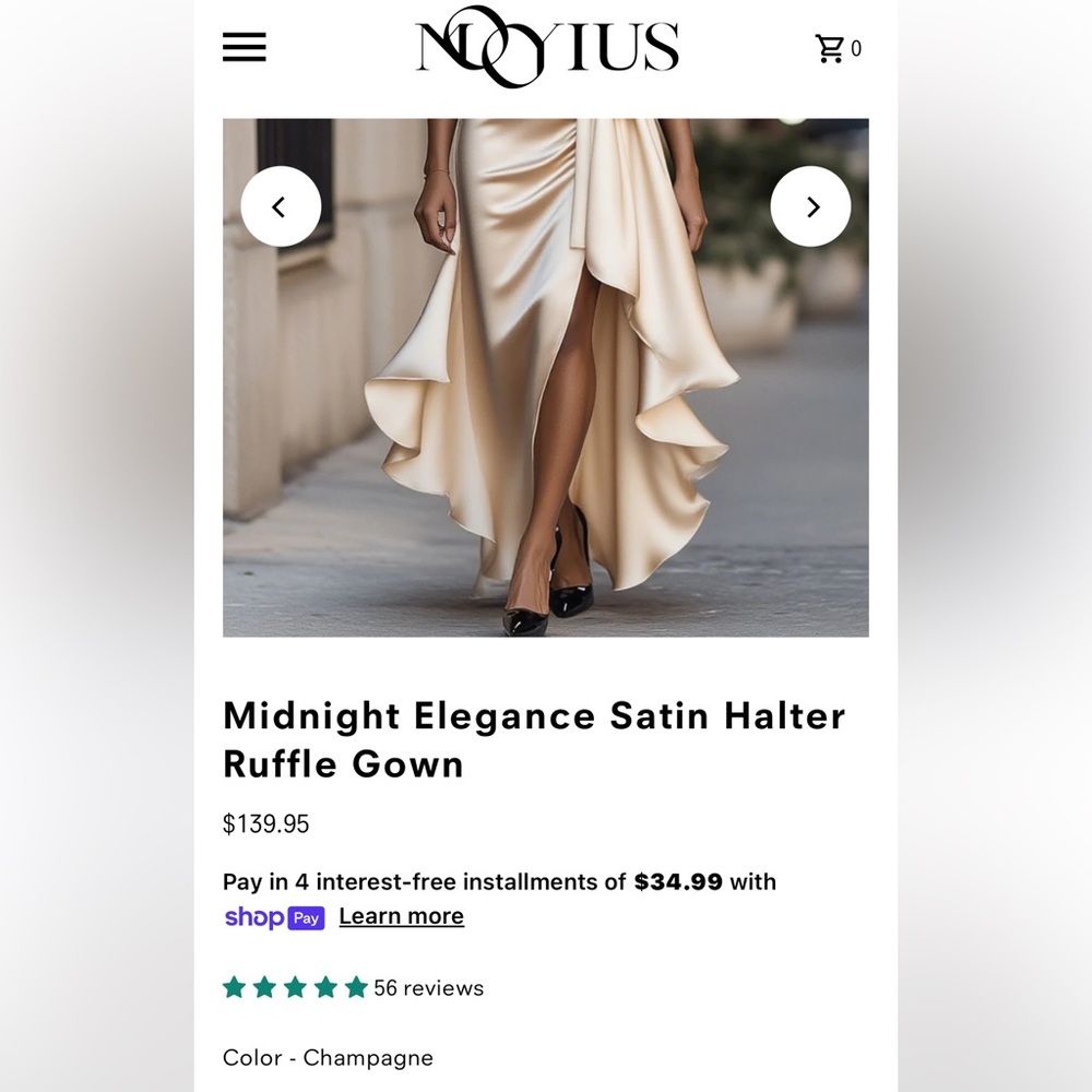 NWT Satin Halter Ruffle Gown (Champagne color) ✨ - Picture 2 of 6